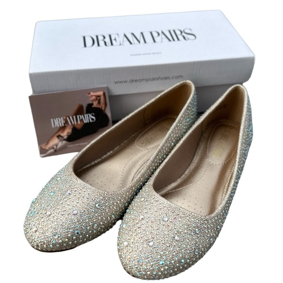 NEW Ladies Gold Sparkly Rhinestone Ballet Flats Shoes Size 8.5 - Picture 1 of 5